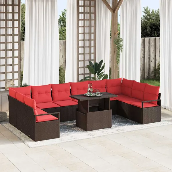 Ensemble de canapé de jardin 11 pcs Marron polyrotin
