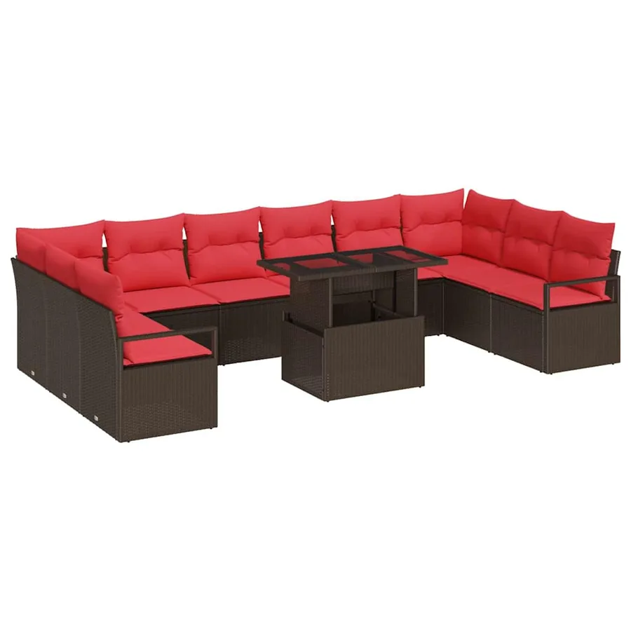 Ensemble de canapé de jardin 11 pcs Marron polyrotin - 2