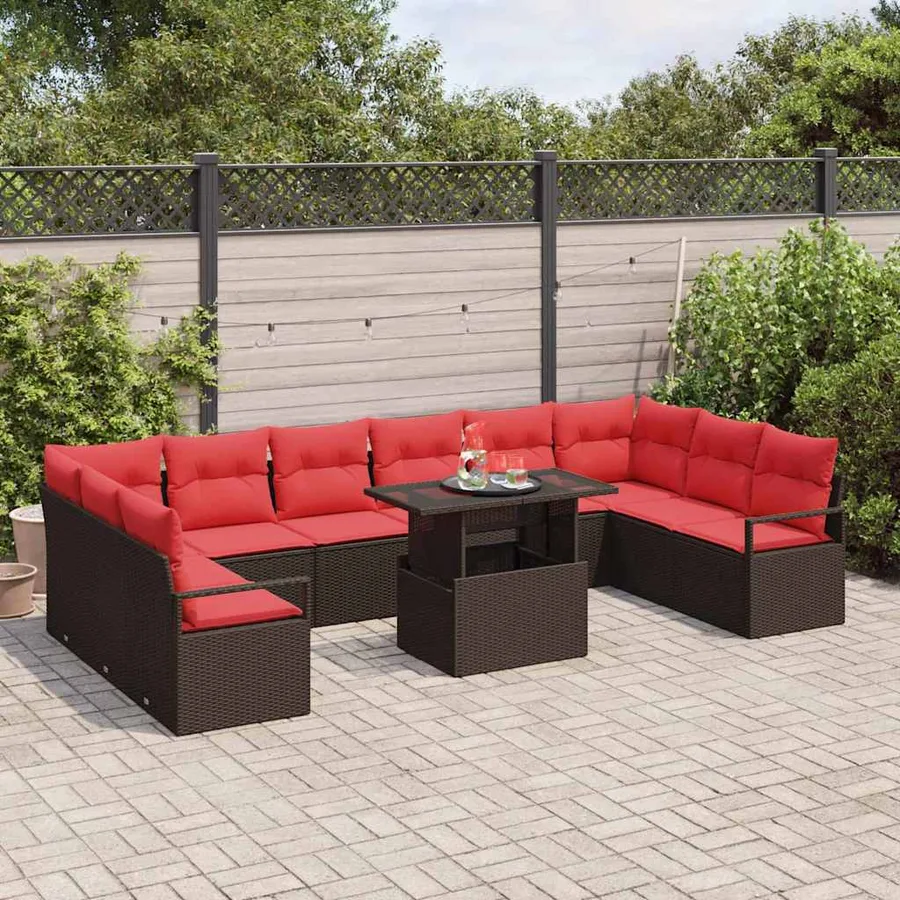 Ensemble de canapé de jardin 11 pcs Marron polyrotin - 3