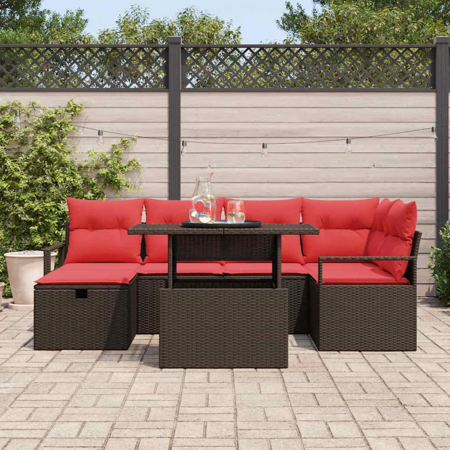 Ensemble de canapé de jardin 7 pcs Marron Poly rotin - 3
