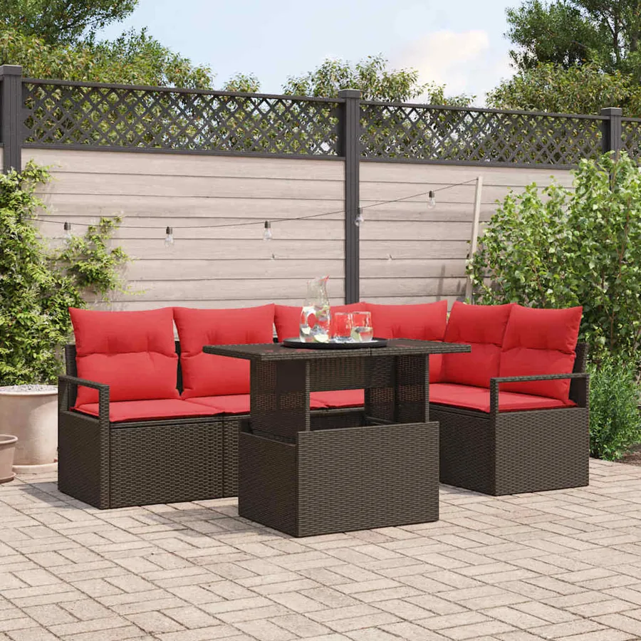 Ensemble de canapé de jardin 6 pcs Marron Poly rotin