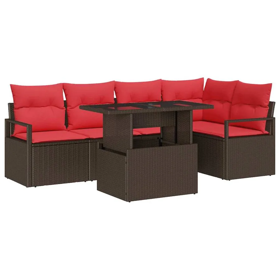 Ensemble de canapé de jardin 6 pcs Marron Poly rotin - 2