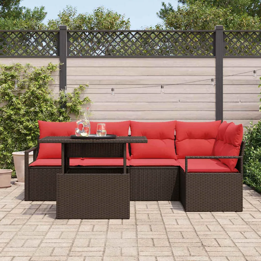 Ensemble de canapé de jardin 6 pcs Marron Poly rotin - 3