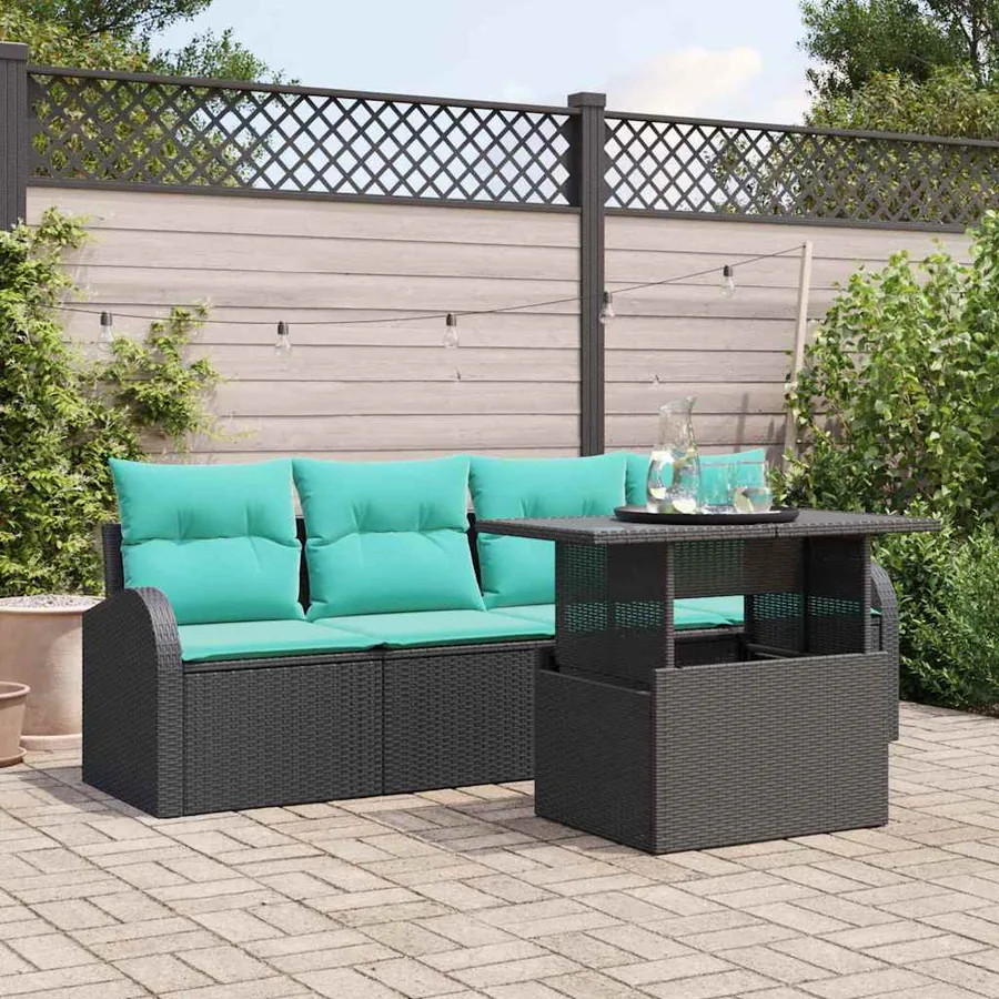 Ensemble de canapé de jardin 5 pcs Noir Poly Rattan