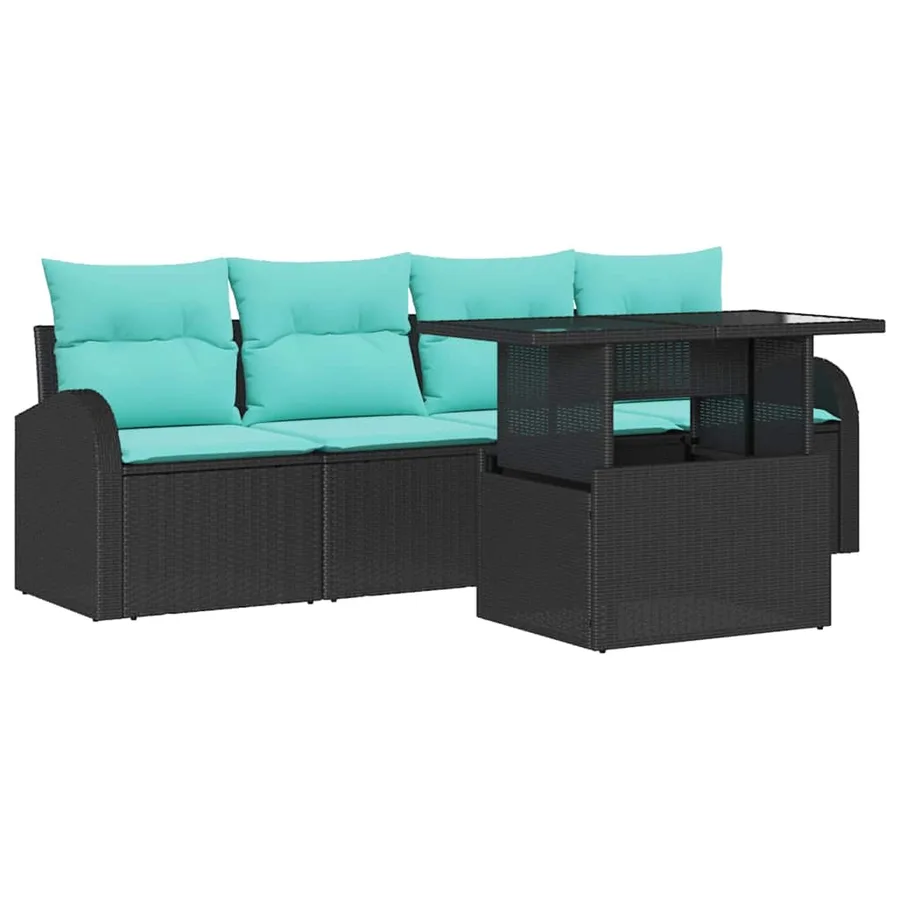 Ensemble de canapé de jardin 5 pcs Noir Poly Rattan - 2