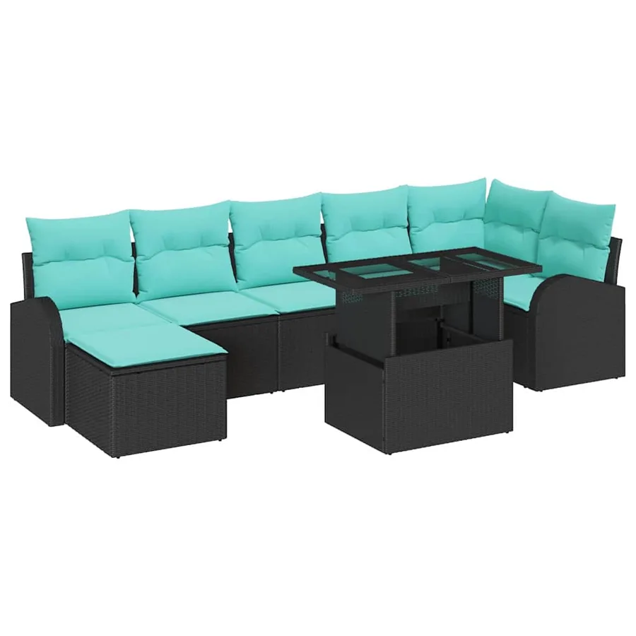 Ensemble de canapé de jardin avec coussin 8 pcs Noir Poly rotin - 2