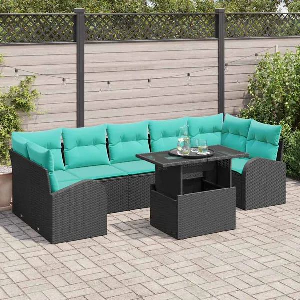 Ensemble de canapé de jardin 8 pcs Noir Poly Rattan