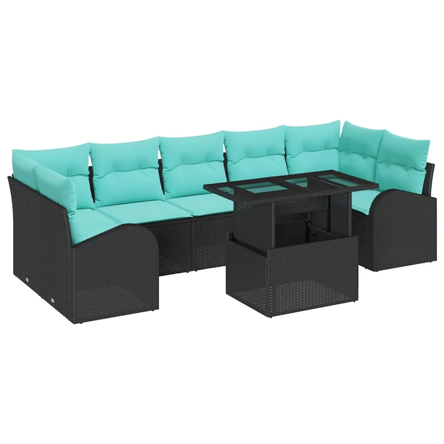 Ensemble de canapé de jardin 8 pcs Noir Poly Rattan - 2