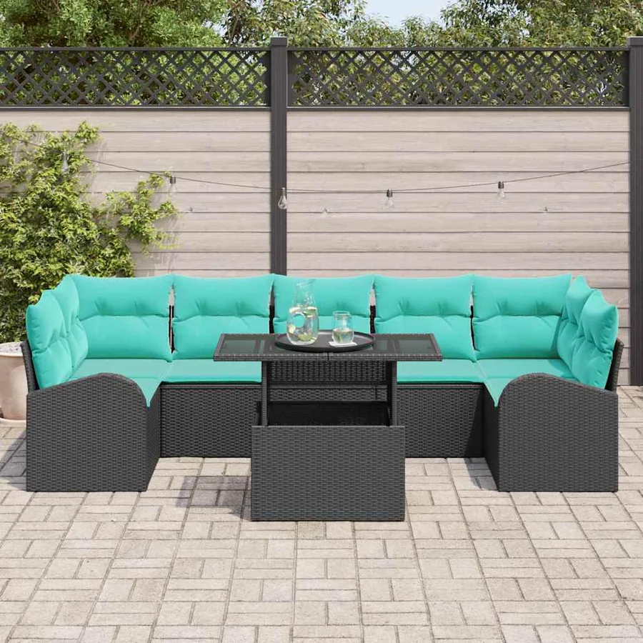 Ensemble de canapé de jardin 8 pcs Noir Poly Rattan - 3