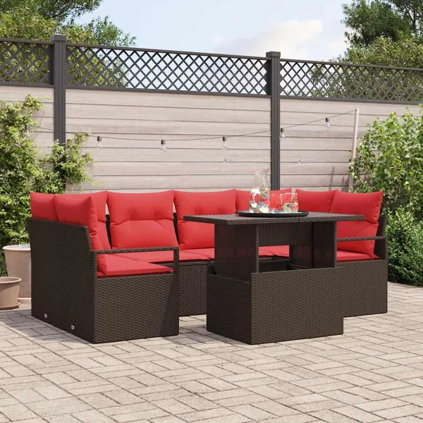 Ensemble de canapé de jardin 7 pcs Marron Poly rotin