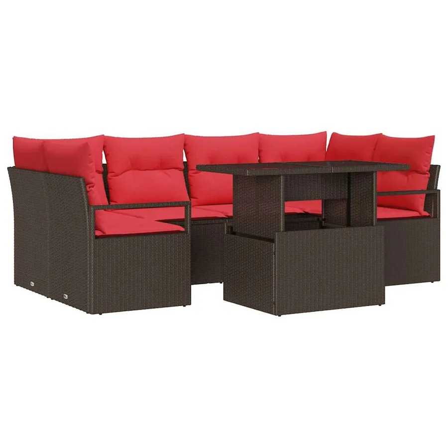 Ensemble de canapé de jardin 7 pcs Marron Poly rotin - 2