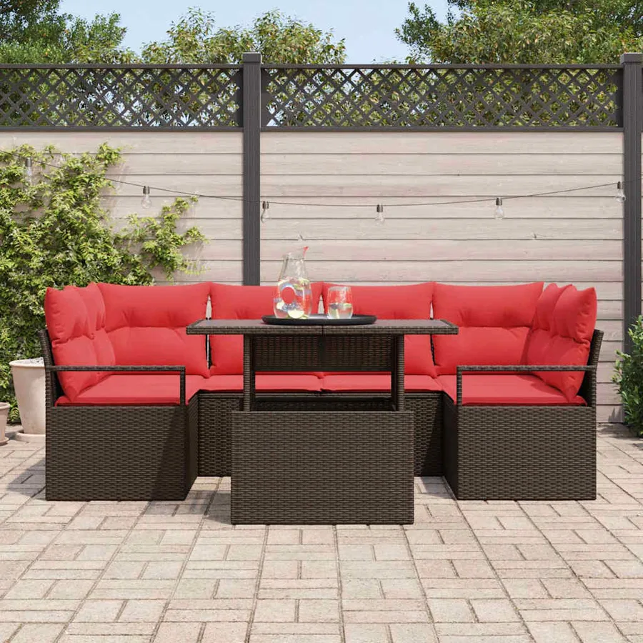 Ensemble de canapé de jardin 7 pcs Marron Poly rotin - 3