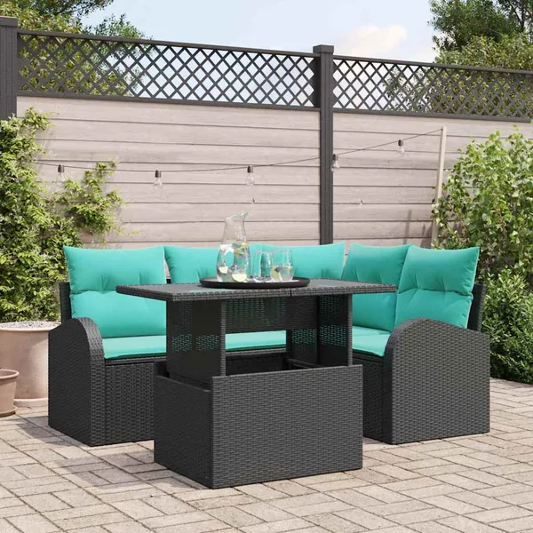 Ensemble de canapé de jardin avec coussin 5 pcs Noir Poly rotin