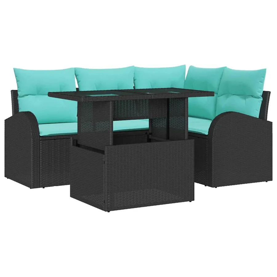 Ensemble de canapé de jardin avec coussin 5 pcs Noir Poly rotin - 2