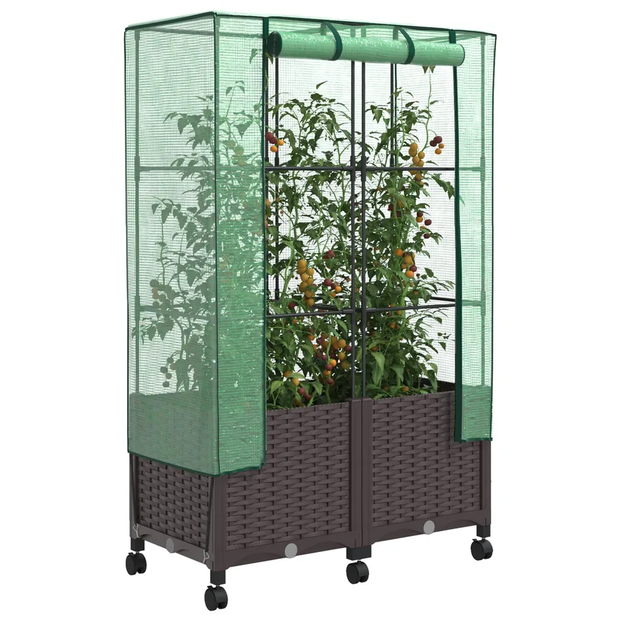 Jardinière de jardin avec couverture de serre et roues 2 pc PP - 3