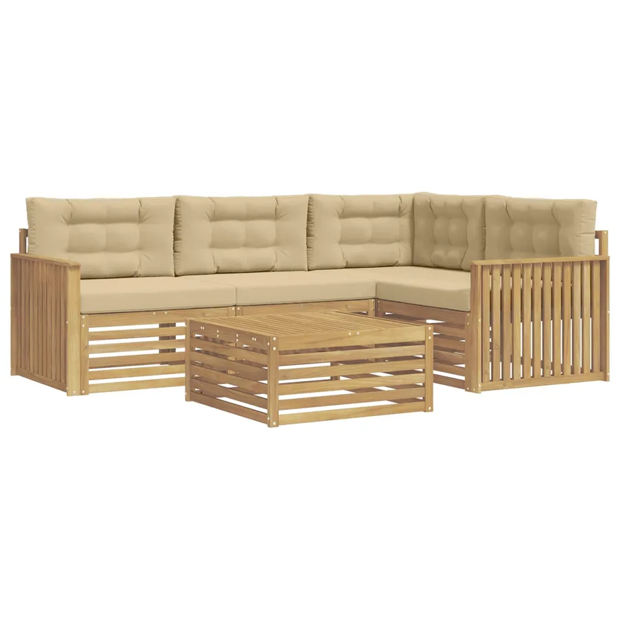 Ensemble de canapés d'extérieur 5 pc Blanc et Beige Polyester - 2