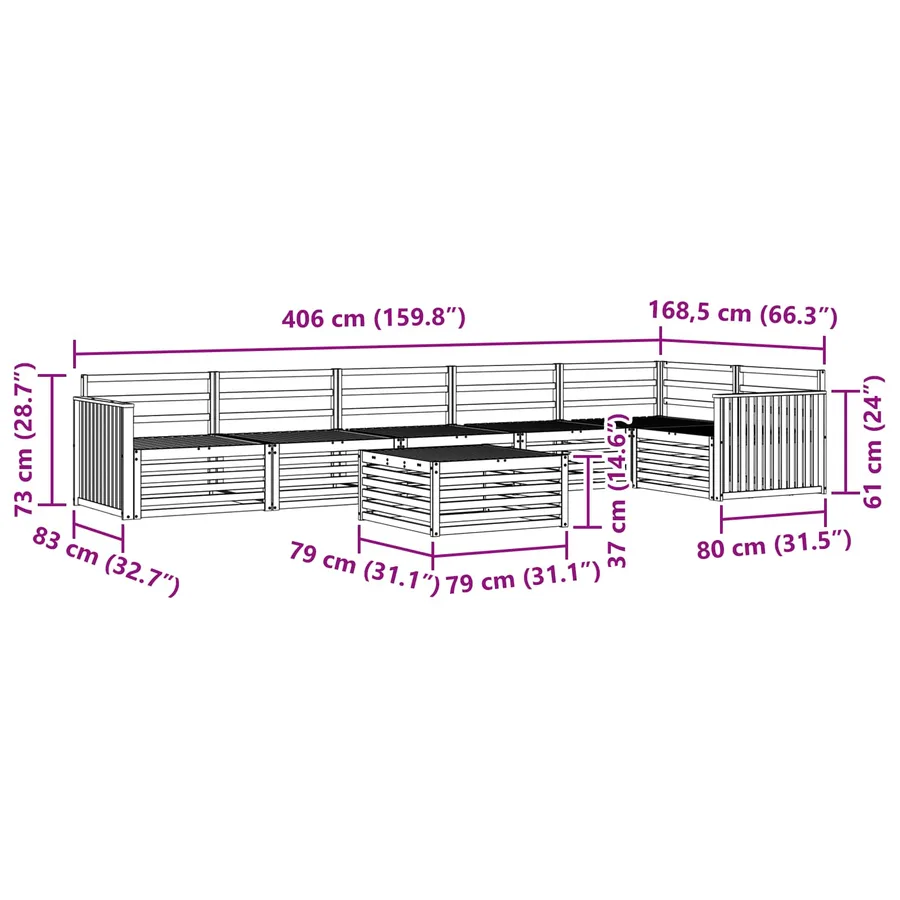 Ensemble de canapés d'extérieur 7 pc Blanc Bois d'Acacia Massif - 9