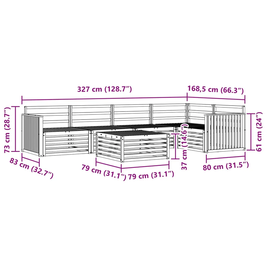 Ensemble de canapés d'extérieur 6 pc Blanc Bois d'Acacia Massif - 9