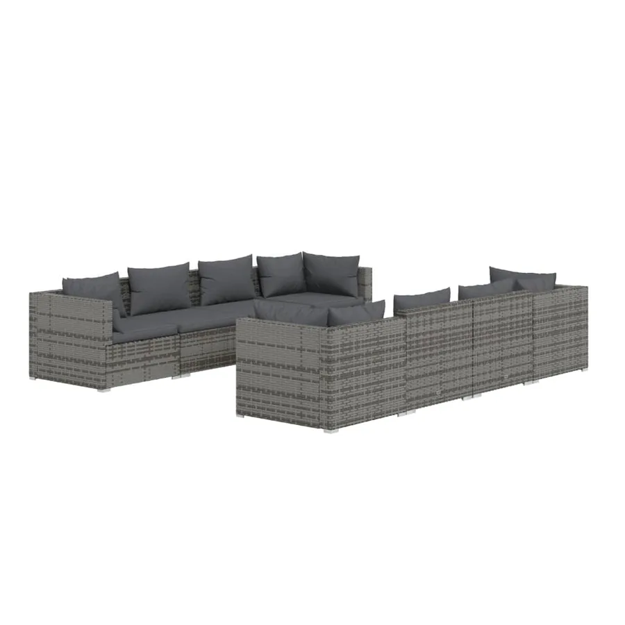 Salon de jardin 9 pcs avec coussins Résine tressée Gris - 2