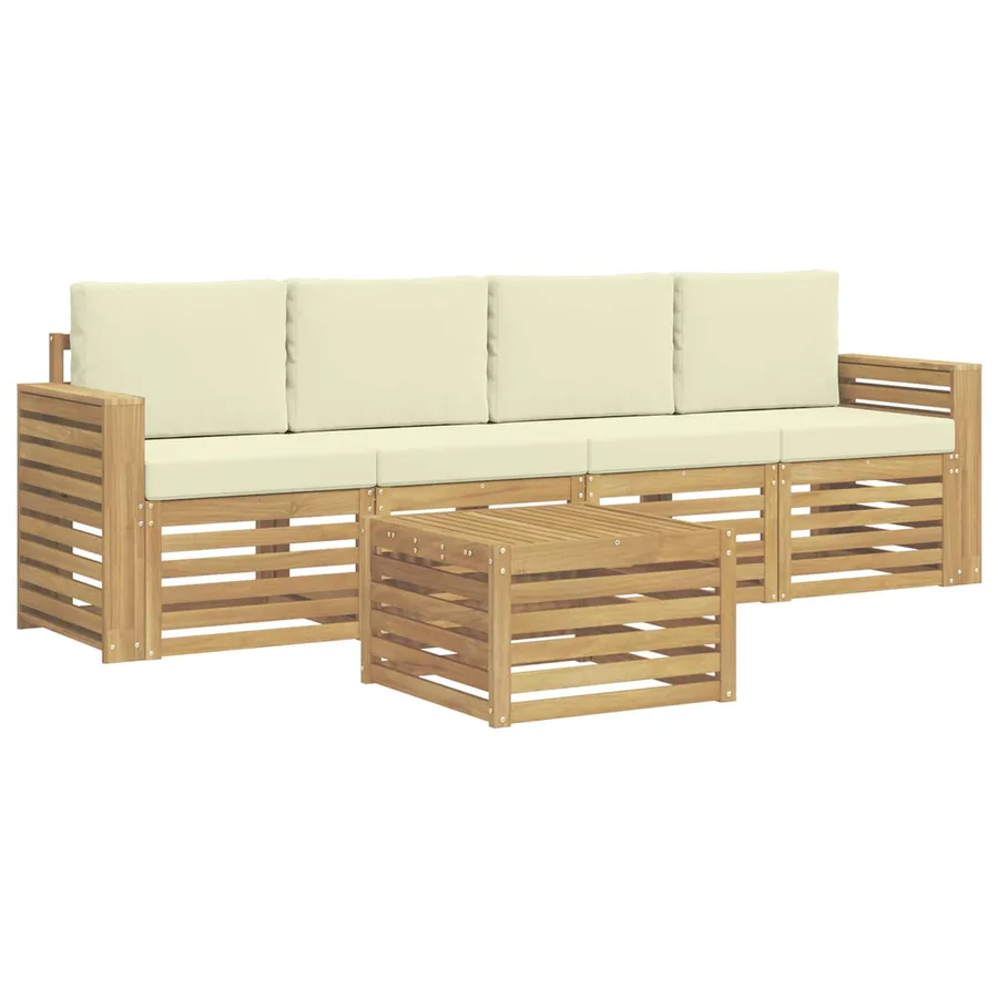 Ensemble de canapés d'extérieur 5 pcs Blanc et crème Polyester - 2