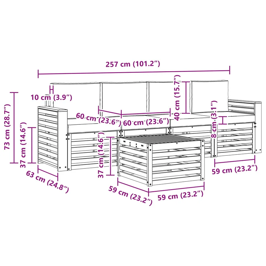 Ensemble de canapés d'extérieur 5 pcs Blanc et crème Polyester - 6