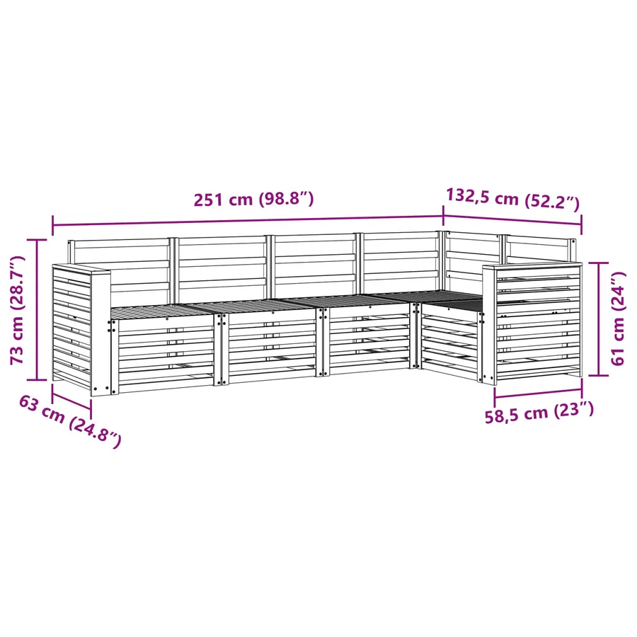 Ensemble de canapés d'extérieur 5 pcs Blanc 251 x 132,5 x 73 cm - 7