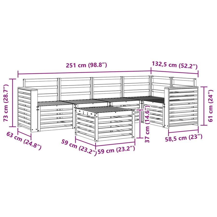 Ensemble de canapés d'extérieur 6 pcs Blanc 59 x 59 x 37 cm - 9