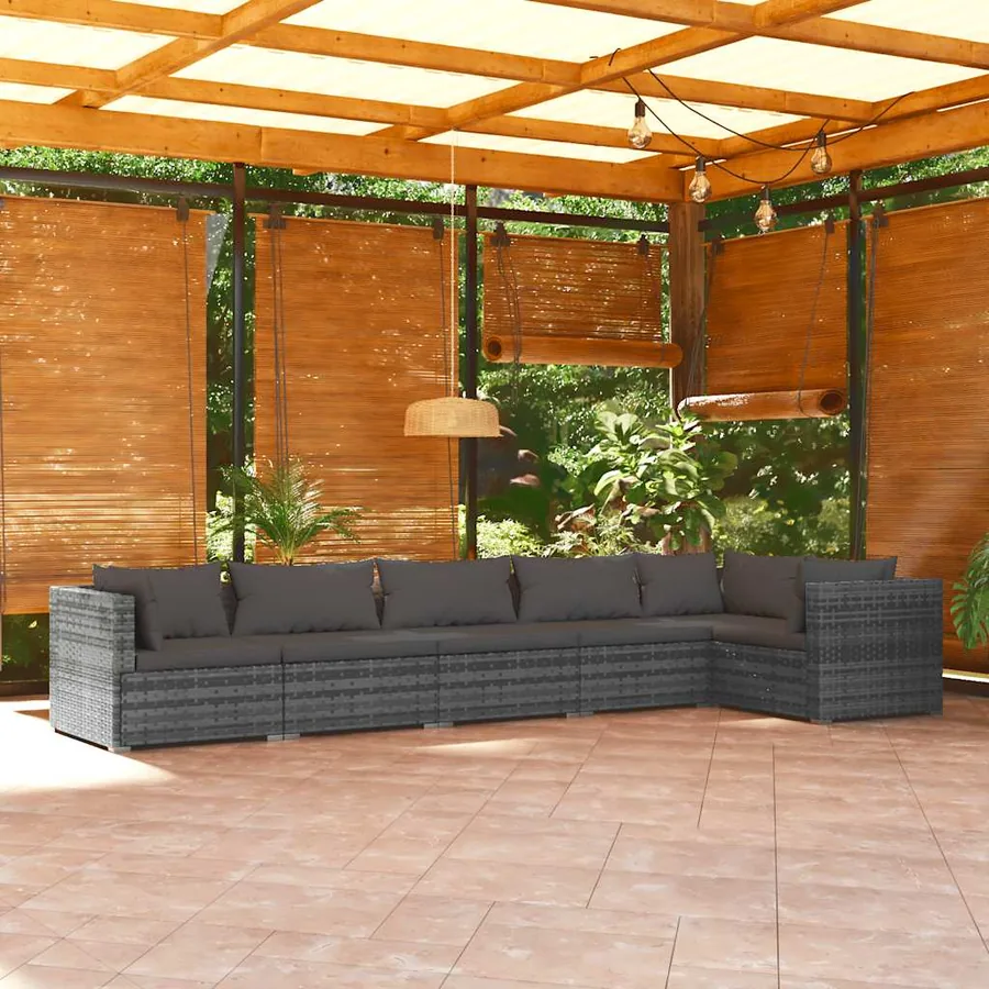 Salon de jardin 6 pcs avec coussins Résine tressée Gris