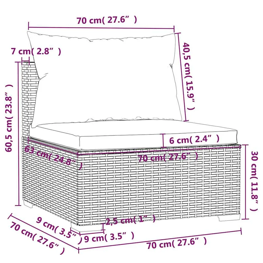 Salon de jardin 6 pcs avec coussins Résine tressée Gris - 6