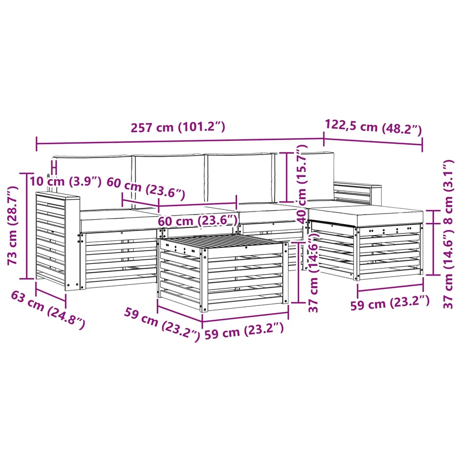 Ensemble de canapés d'extérieur 6 pcs Blanc et crème - 7