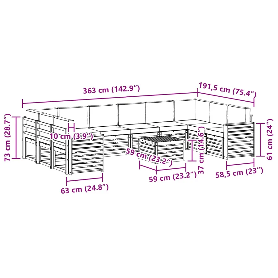 Ensemble de canapés d'extérieur 11 pcs Blanc et crème - 8