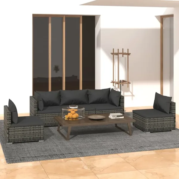 Salon de jardin 5 pcs avec coussins Résine tressée Gris