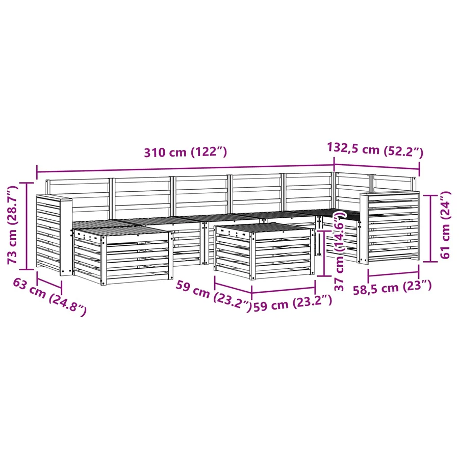 Ensemble de canapés d'extérieur 8 pcs Blanc 59 x 59 x 37 cm - 8