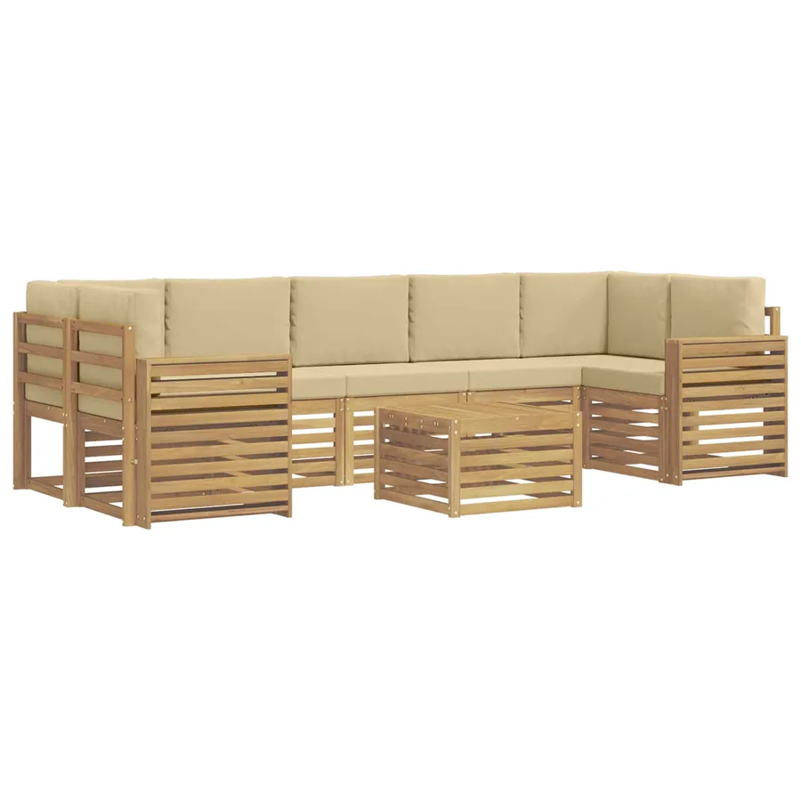 Ensemble de canapés d'extérieur 8 pcs Blanc et Beige Polyester - 2