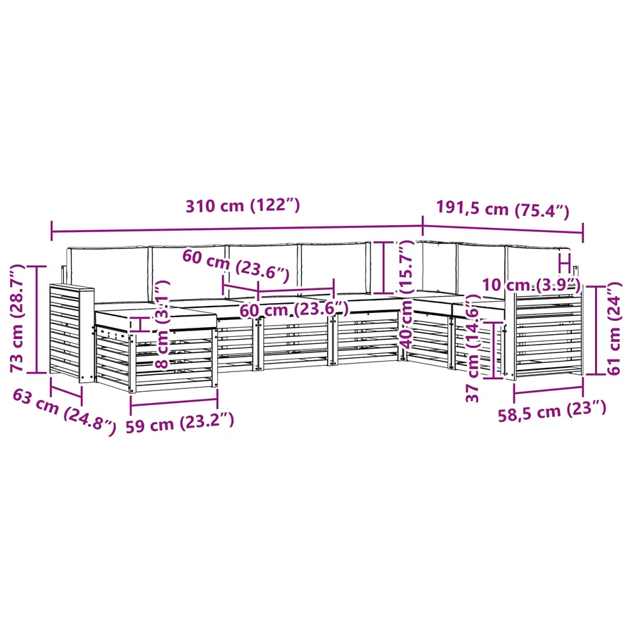 Ensemble de canapés d'extérieur 8 pcs Blanc et gris clair - 7