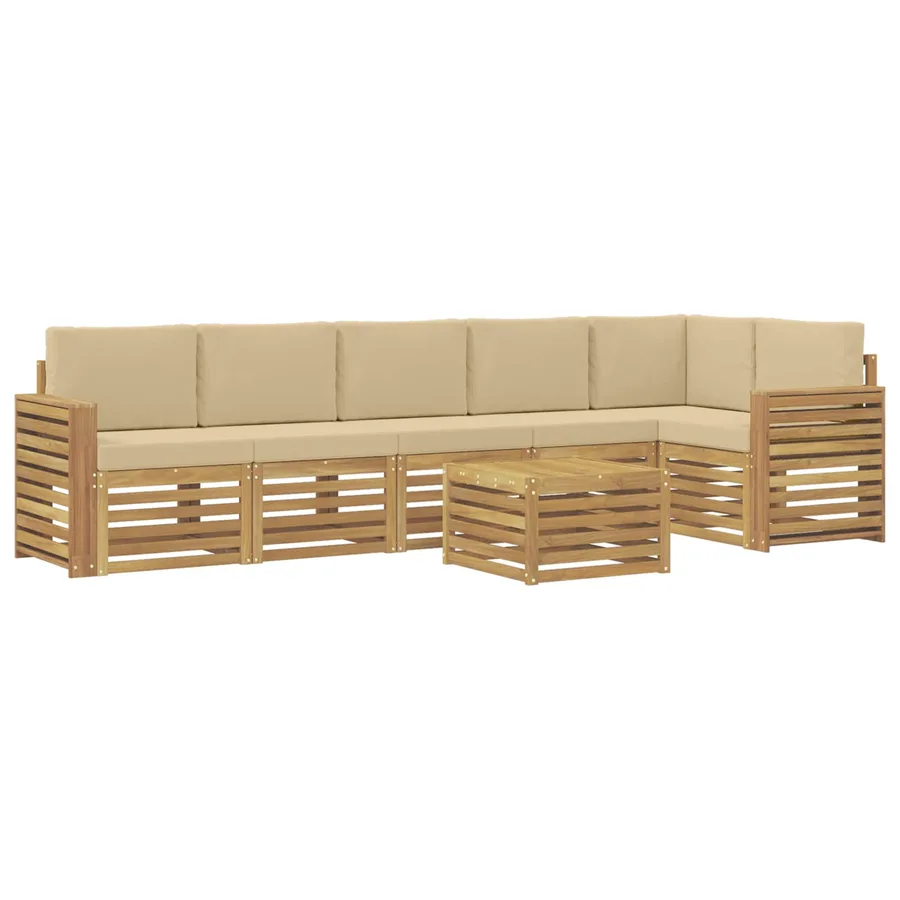 Ensemble de canapés d'extérieur 7 pcs Blanc et Beige - 2