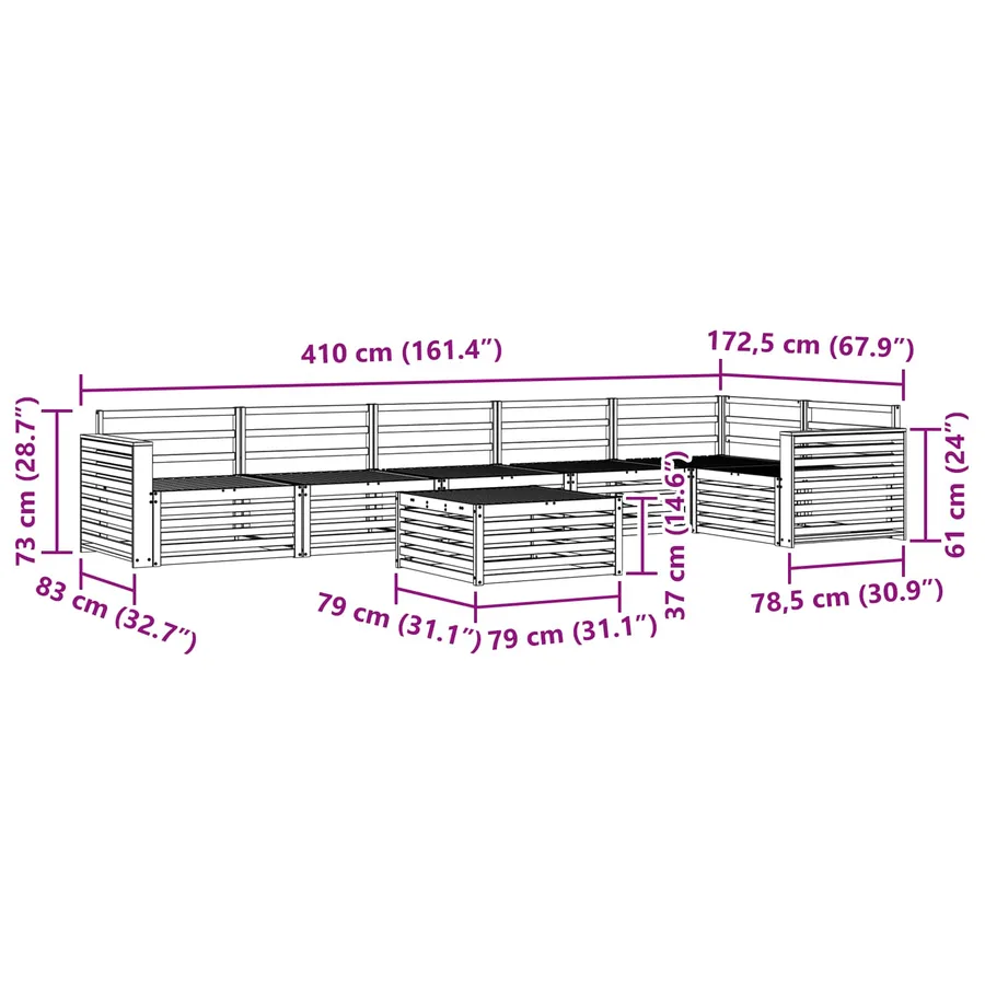 Ensemble de canapés d'extérieur 7 pc Blanc Bois d'Acacia Massif - 9