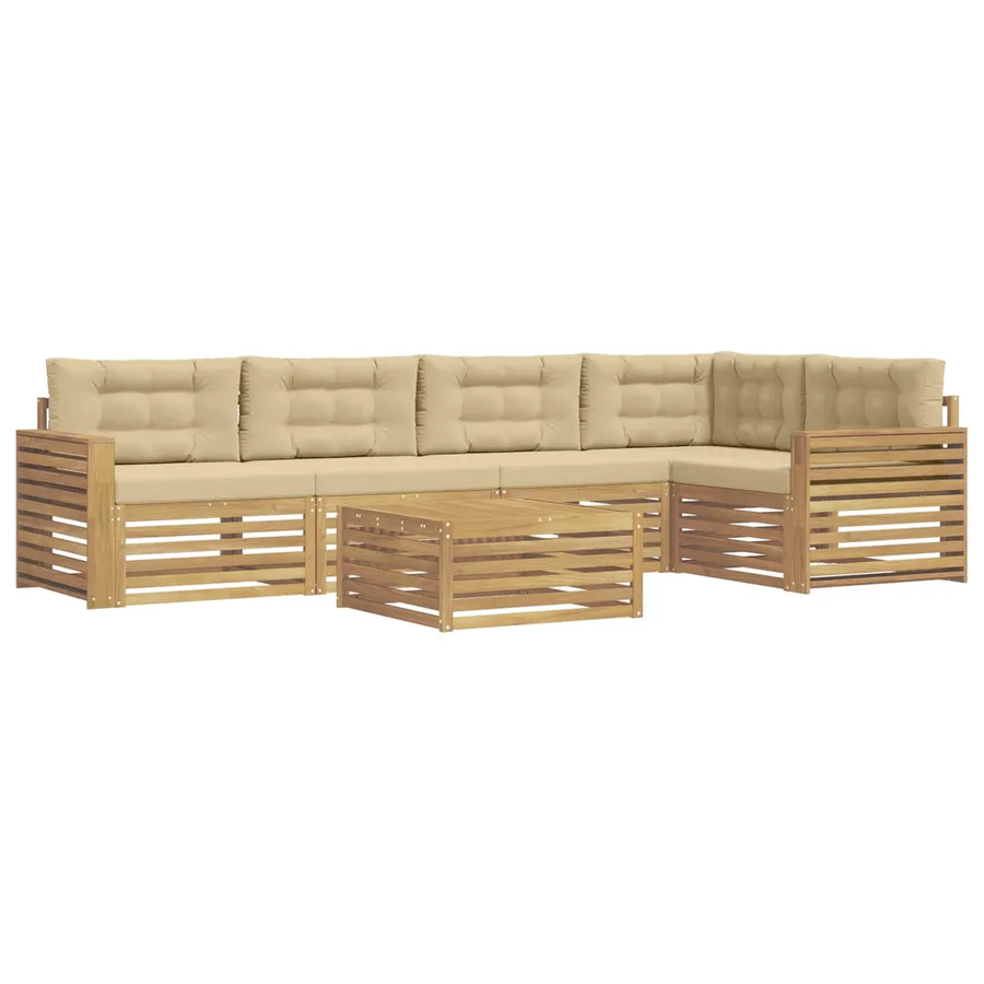 Ensemble de canapés d'extérieur 6 pc Blanc et Beige Polyester - 2
