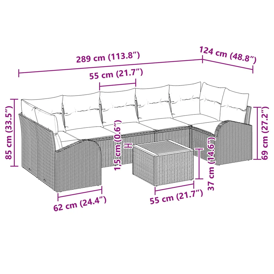 Ensemble de canapé de jardin 8 pcs Noir et turquoise polyrotin - 17