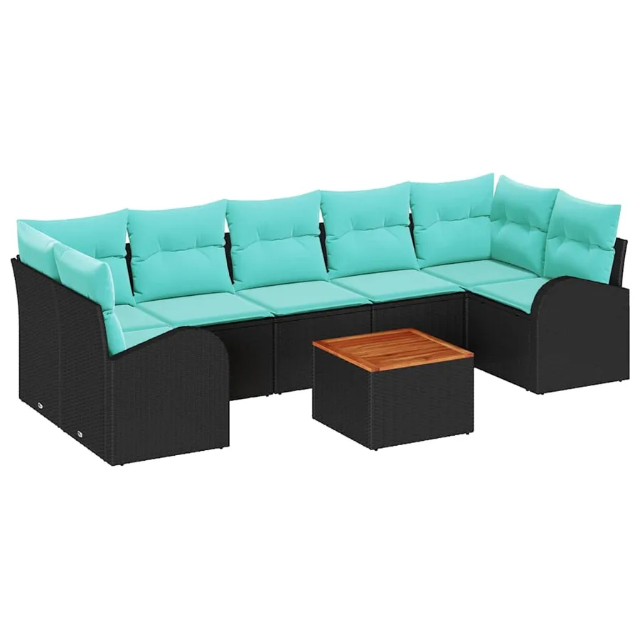 Ensemble de canapé de jardin 8 pcs Noir et turquoise polyrotin - 2