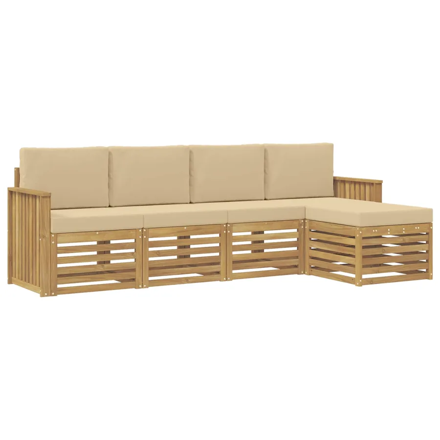 Ensemble de canapés d'extérieur 5 pcs Blanc et Beige - 2