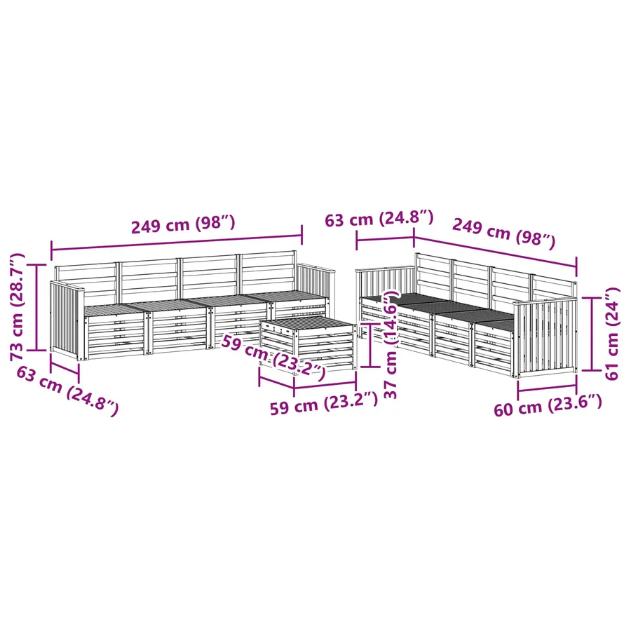 Ensembles de canapés 9 pcs Blanc 59 x 59 x 37 cm - 8