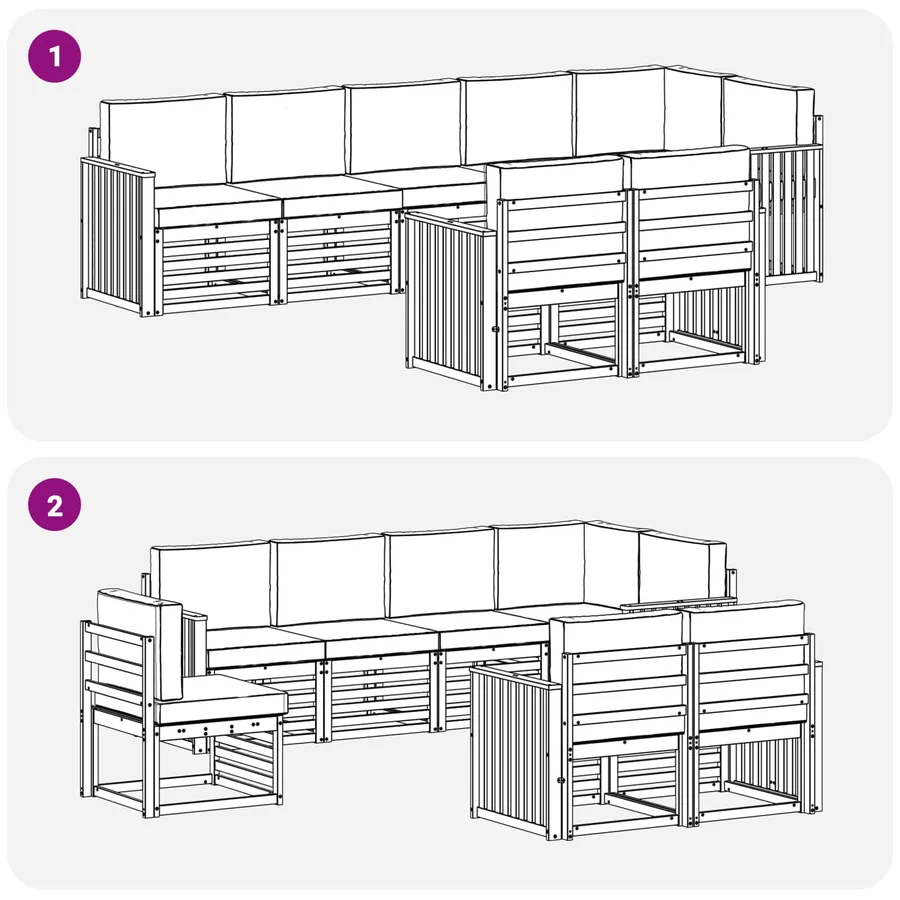 Ensemble de canapés d'extérieur 8 pcs Blanc et gris clair - 7