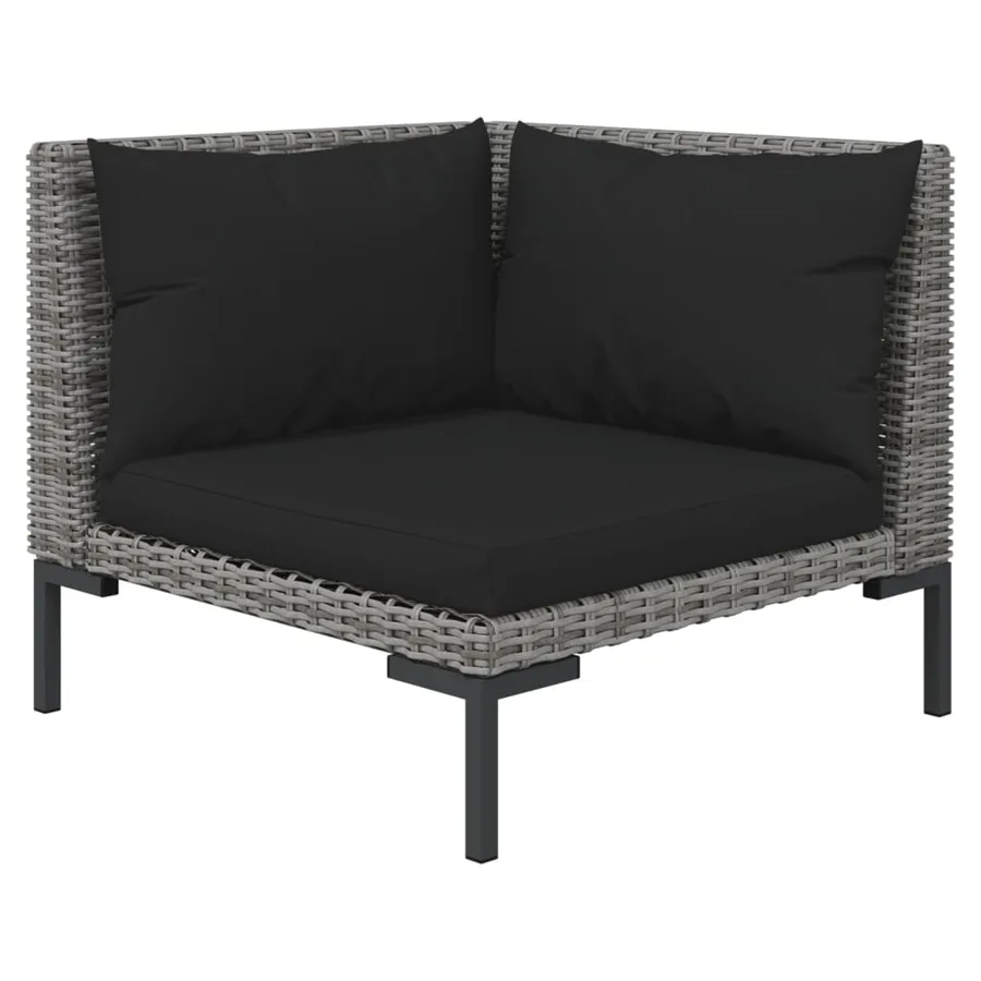 Salon de jardin 7 pcs avec coussins Résine tressée Gris foncé - 5