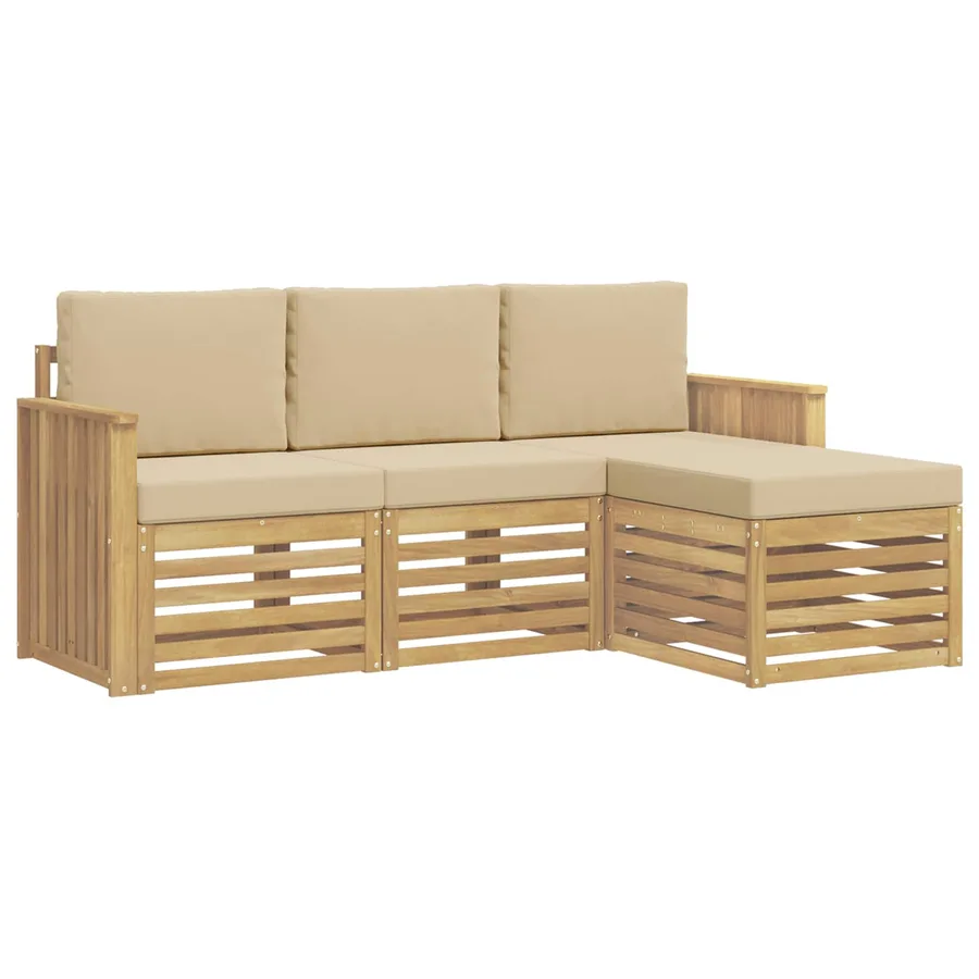 Ensemble de canapés d'extérieur 4 pcs Blanc et Beige - 2