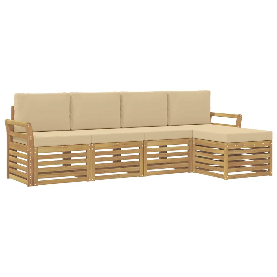 Ensemble de canapés d'extérieur 5 pcs Blanc et Beige - 2