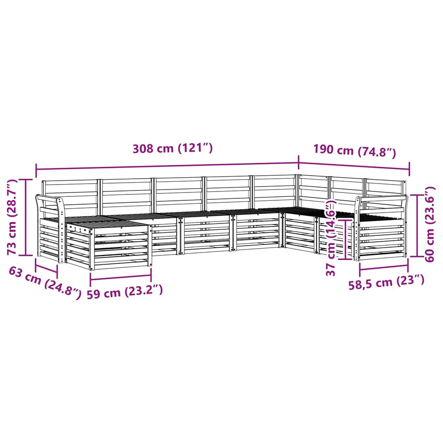 Ensemble de canapés d'extérieur 8 pcs Blanc 308 x 190 x 73 cm - 8