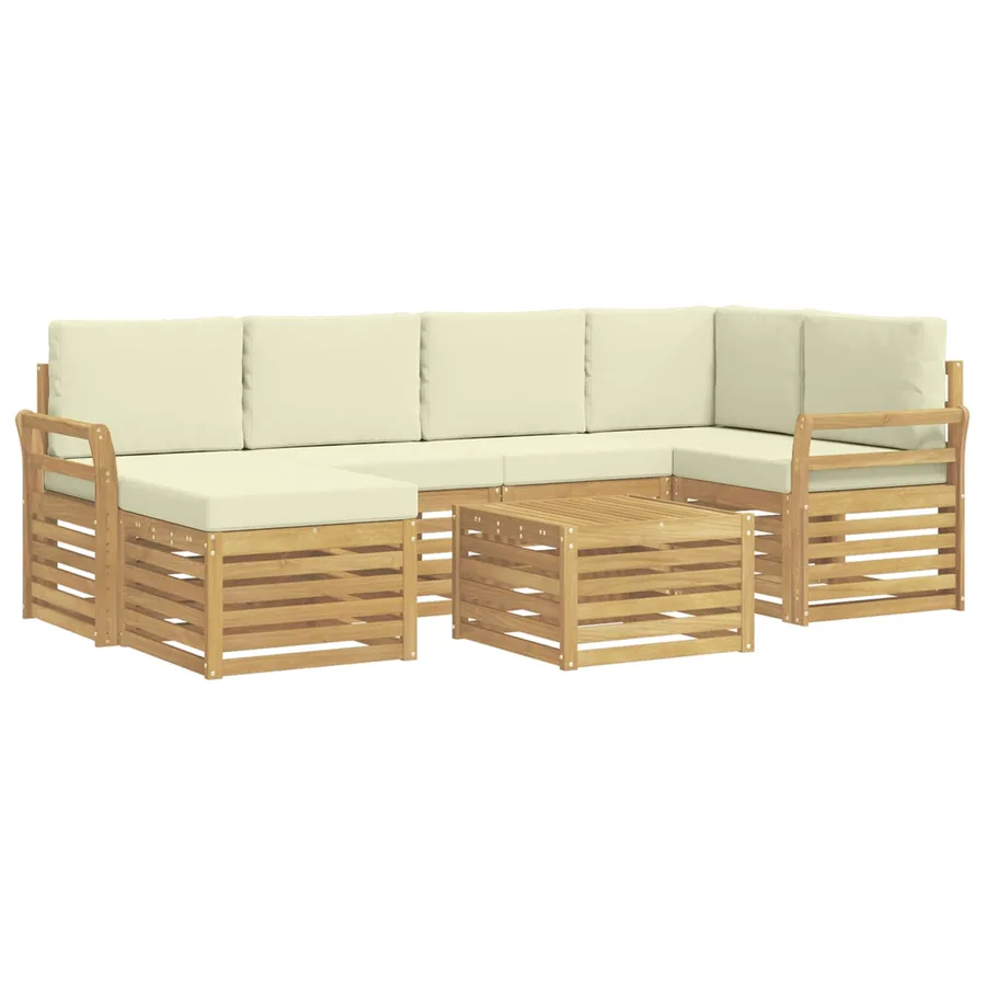 Ensemble de canapés d'extérieur 7 pcs Blanc et crème Polyester - 2