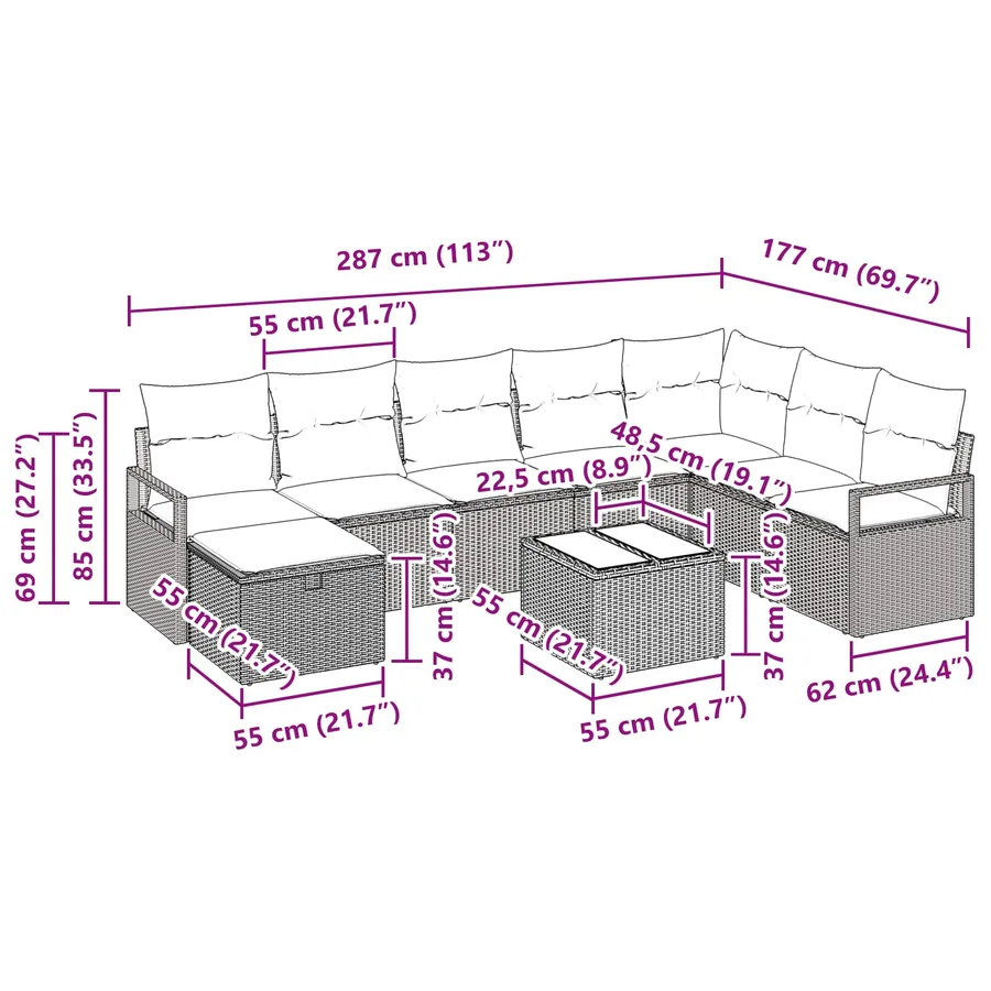 Ensemble de Canapés avec coussin 5 pcs polyrotin - 15