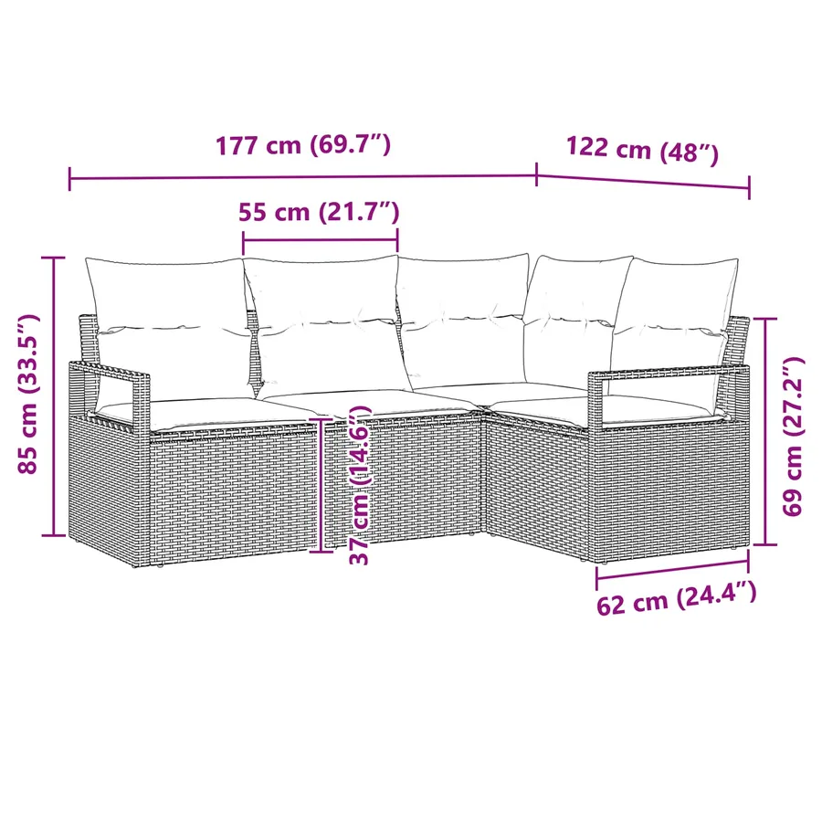Ensemble de canapé de jardin 4 pcs Marron et rouge polyrotin - 12